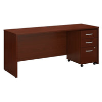 Bush – Bahut pour coquille de bureau Westfield de 72 po de largeur et classeur sur roulettes à 3 tiroirs, cerisier acajou-La surface en stratifié Diamond Coat résiste aux égratignures et aux taches et reste belle même après des années