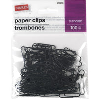 Staples - Trombones recouverts de vinyle standards, noir, paquet de 100-Trombones en vinyle qui glissent facilement