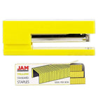 JAM Paper – Ensemble de travail et de bureau, agrafeuse et boîte d’agrafes, jaune (3375YEYE)-Couleur : Agrafeuse jaune et paquet d’agrafes jaunes