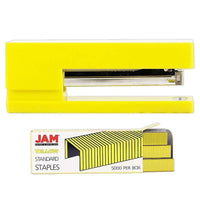 JAM Paper – Ensemble de travail et de bureau, agrafeuse et boîte d’agrafes, jaune (3375YEYE)-Couleur : Agrafeuse jaune et paquet d’agrafes jaunes