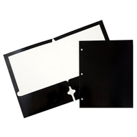 JAM PaperMD – Chemise scolaire à 3 trous et à 2 pochettes, plastifiée et lustrée, noir, 25/paquet-Chemises en papier cartonné noir lustré
