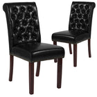 Chaise Parsons LeatherSoft noire HERCULES avec dossier roulé, garniture pour clous décoratifs et finition couleur noyer-Rembourrage LeatherSoft noir