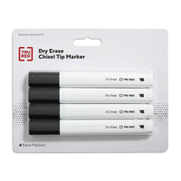 Marqueurs à effacement sec TRU RED - pointe biseautée - noirs- Paquet de 4-Pour écrire et effacer sur tableaux blancs, verre et autres surfaces effaçables à sec