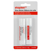 Staples - Bâtons de colle lavable - 9g - Paquet de 2-Bâtons de colle pour l'école et les travaux manuels