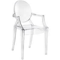 Plata Import - Chaise fantôme transparente avec accoudoirs, fini transparent (PC-099-CLEAR)-Chaise pour table à manger