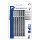 Staedtler - Feutres pigmentes noirs, paquet de 6-Feutre pour l‘ecriture, l‘esquisse et le dessin