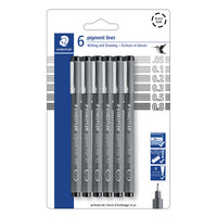 Staedtler - Feutres pigmentes noirs, paquet de 6-Feutre pour l‘ecriture, l‘esquisse et le dessin