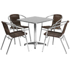 Flash Furniture – Table carrée de 27,5 po en aluminium avec 4 sièges en rotin, intérieur/extérieur (TLH28SQ020CHR4)-Aluminium/aluminium, plastique, rotin, acier inoxydable