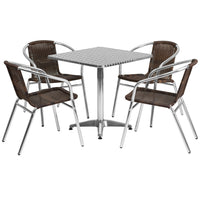 Flash Furniture – Table carrée de 27,5 po en aluminium avec 4 sièges en rotin, intérieur/extérieur (TLH28SQ020CHR4)-Aluminium/aluminium, plastique, rotin, acier inoxydable