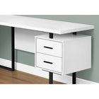 Monarch Specialties - 7616 Bureau 70 po - Blanc/Metal Noir/Face L/R-2 petits tiroirs et 1 grand tiroir classeur suspendu avec des poignées noires, des coulisses en métal et des intérieurs finis