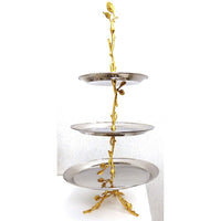 Elegance – Plateau de service à 3 plateaux martelés avec feuille dorée-Type : Service à 3 plateaux