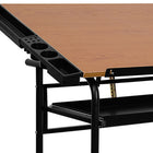 Flash Furniture – Table à dessin ajustable avec structure noire et doubles roulettes, cerisier-Plateaux de rangement latéraux