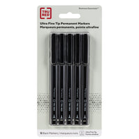 TRU RED - Marqueurs permanents - Pointe Ultra Fine - Noir - Paquet de 5-Marque la plupart des surfaces facilement et résiste à la décoloration