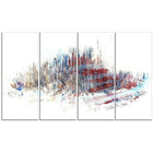 Designart Toile imprimée, Paysage rouge, blanc et bleu, 4 panneaux (PT3304-271)-Impression