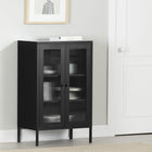 South Shore - Eddison - Armoire de rangement à portes vitrées - Noir-Beaucoup de rangement : présentez votre vaisselle dans cette armoire de rangement en métal grâce aux 2 tablettes réglables. Ses portes aimantées et ses poignées bouton faciliteront l’ouverture et la fermeture.