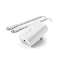 Belkin - Chargeur mural BoostCharge USB-C PD 3.0 PPS avec câble USB-C-Conception compacte et prête pour le voyage avec broches pliables
