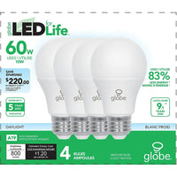 Globe – Ampoule DEL A19 10 W, eq 60 W, jour/nuit, paq./4 (30717)-10W eq 60W