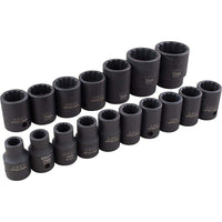Ens. 17douilles 10 à 32mm, 12pans, prise 1/2po-1