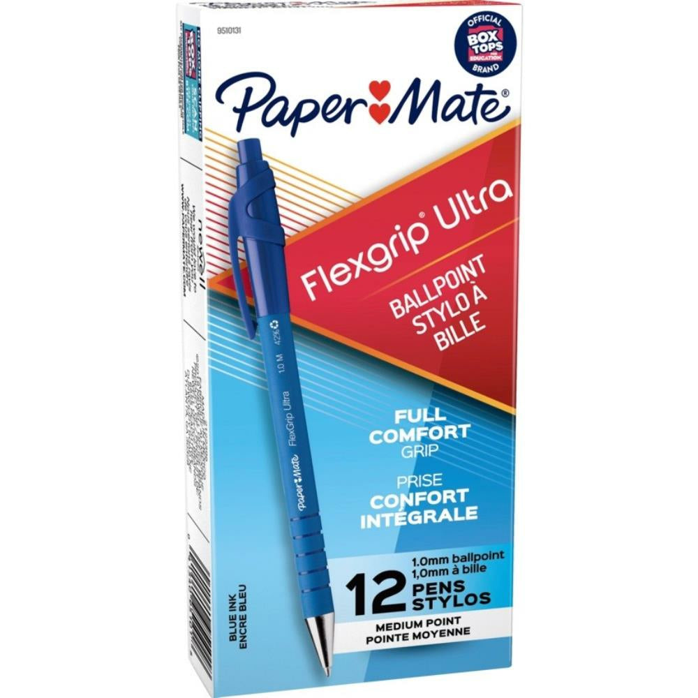 Papermate - Stylos à bille Flexgrip Ultra à pointe rétractable, 1,0 mm,  bleu, Paquet de 12