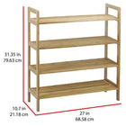 Oceanstar – Support à chaussures à 4 niveaux, bambou, naturel (4SR1668)-Dimensions : 31,35 x 27 x 10,7