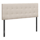 Monarch Specialties - 6004Q Lit Queen Tete De Lit - Tissus Beige-Tête de lit bouton touffeté et rembourré en tissu d'aspect lin beige