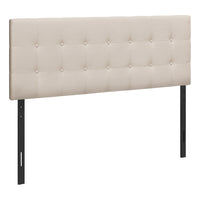 Monarch Specialties - 6004Q Lit Queen Tete De Lit - Tissus Beige-Tête de lit bouton touffeté et rembourré en tissu d'aspect lin beige