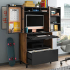 Sauder - 430053 La Collection Harvey Park Armoire d'ordinateur - Finition Grand Walnut-L'espace cache derriere les portes battantes revele des cubes de rangement.