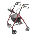 Drive Medical - Rollator avec dossier et siège rembourré, rouge-Le dossier rembourré, articulé, amovible peut être rabattu vers le haut ou le bas