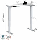 Bureau assis-debout à hauteur réglable 48 po x 24 po Move 40 Series de Bush Business Furniture - blanc/gris métallique-Le piètement d’acier soudé de calibre 16 offre une excellente solidité structurelle avec un poids supporté pouvant atteindre 176 lb