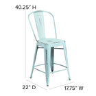Flash Furniture – Tabouret de comptoir de 24 po avec dossier, pour intérieur, métal vieilli, bleu onirique (ET353424DB)-Appui-pieds
