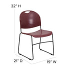 Flash Furniture - Chaise ultra-compacte empilable bourgogne de la série HERCULES avec cadre enduit de poudre noire-Cadre de base traîneau noire avec patins en plastique non marquant