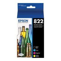 Cartouche d'encre originale Epson T822 - Combo Pack - CMJN - Jet d'encre - Rendement standard-Le pack combiné noir et couleur de capacité standard T822 d'Epson vous fournit quatre cartouches d'encre de capacité standard pour le cyan, le magenta, le jaune et le noir. Ils sont compatibles avec les imprimantes WorkForce Pro WF-3820, WF-4820 et WF-4839. La cartouche noire est conçue pour produire environ 350 pages, et les cartouches cyan, magenta et jaune sont conçues pour produire environ 240 pages. De plus, c