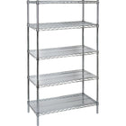KLETON - Étagère en treillis métallique chromaté, 5 tablettes, 72 prof. x 86 haut. x unité de base 18 larg. (po)-La combinaison des gorges sur les montants circulaires et des manchons fendus coniques en plastique permet un assemblage rapide et sans outils particuliers