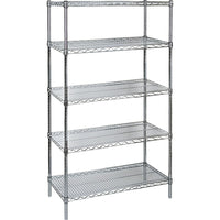 KLETON - Étagère en treillis métallique chromaté, 5 tablettes, 72 prof. x 86 haut. x unité de base 18 larg. (po)-La combinaison des gorges sur les montants circulaires et des manchons fendus coniques en plastique permet un assemblage rapide et sans outils particuliers