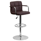 Flash Furniture – Tabouret de bar ajustable en vinyle matelassé brun avec pied et accoudoirs chromés (CH102029BRN)-Dossier mi-hauteur