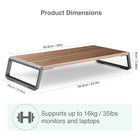 ShoppingAll - Premium Ergonomic Monitor Stand Riser- Noyer-Fabriqué à partir d'une plateforme en MDF et de pieds en aluminium avec des coussinets en silicone, ce support d'écran élévateur très fonctionnel est un équilibre entre le design et la mécanique.