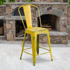 Flash Furniture – Tabouret de comptoir de 24 po avec dossier, métal vieilli, jaune (ET343424YL)-Taille du siège: 14 po larg. x 14 po prof.
