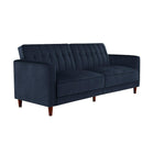Futon Pin Tufted Transitional - Velours Bleu-Pieds en bois fuselés