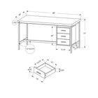 Monarch Specialties - 7046 Bureau 60 po L - Metal Argent/Blanc-Garantie limitée de 5 ans contre les défauts pour votre satisfaction.