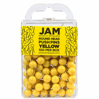 JAM PAPER - Punaises Colorees, Punaises Carte à Tête Ronde, Jaune, Paquet de 100-Punaises en plastique