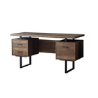 Monarch Specialties - 7416 Bureau 60 po L - Faux Bois Brun/Metal Noir-Un bureau d'ordinateur élégant et contemporain de 60 pouces de long avec rangement fermé pour créer un espace de travail fonctionnel dans votre bureau à domicile.