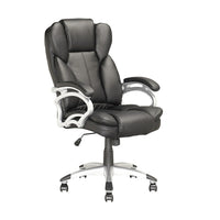 Corliving Chaise de bureau exécutive à dossier haut avec accoudoirs rembourrés, similicuir noir-Support lombaire profilé