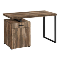 Monarch Specialties - 7765 Bureau 48 po L - Faux Bois Brun Orientation Gauche/ Droite-Bureau d'ordinateur moderne faux bois récupéré brun avec 1 tiroir, 1 armoire de rangement et dessus flottant
