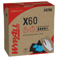 WypAll - Chiffons de nettoyage multitâches GeneralClean X60 - Boîte Pop-Up - Chiffons résistants et absorbants - Blancs - Paquet de 10-118 feuilles/boîte, 10 boîtes de chiffons de nettoyage multitâches WypAll GeneralClean X60/caisse, 1 180 feuilles/caisse