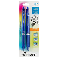 Pilot-Stylos à bille roulante, encre gel Frixion Clicker effaçable, rétractables, rechargeables, 0,7mm, bleus, paq./2, BLRT-FR7--Stylo à bille roulante effaçable