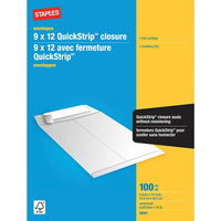 Staples - Enveloppes kraft pour catalogue avec fermeture QuickStrip, 9 x 12 po, 24 lb, blanc, boîte de 100-Idéales pour poster des catalogues, des livrets, des brochures et des documents de plusieurs pages