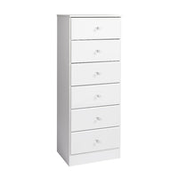 Prepac - Commode Astrid élevée WDBH-0401-1-V à 6tiroirs, blanc Cristal-Poignées en cristal acrylique élégantes
