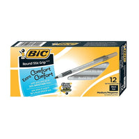BIC - Stylos à bille Stic Grip ronds - 1,2 mm - noir - paquet de 12-Un paquet de 12 stylos-bille noirs BIC Round Stic Grip