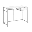 Monarch Specialties - 7222 Bureau 42 po - Blanc/Metal Argent-Bureau d'ordinateur avec 1 petit tiroir de rangement avec une poignée découpée confortable et des glissières de tiroir en métal