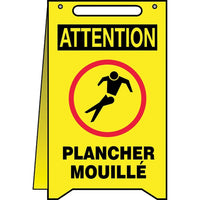 SCN Industrial - Panneaux Fold-Ups « Plancher Mouillé », Français Avec Pictogramme, paquet de 2-Type d'affichage Vertical